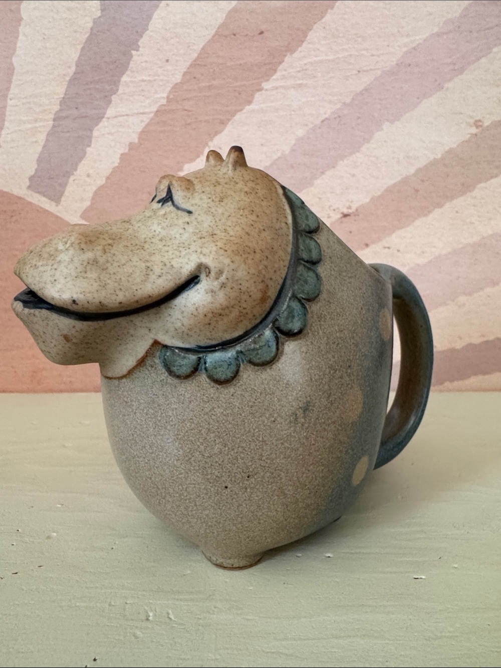 vintage UCTCI Japan stoneware hippo creamer pitcher.